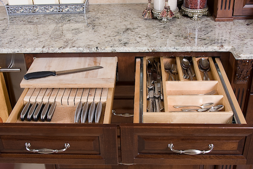 kitchen drawer open for cutlery | Marchand Creative Kitchens Cabinets New Orleans Metairie Mandeville LA